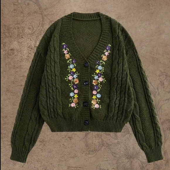 Surprise Song Inspired Cardigan Taylor Swift Swiftie evermore Flowers Green - Picture 3 of 6